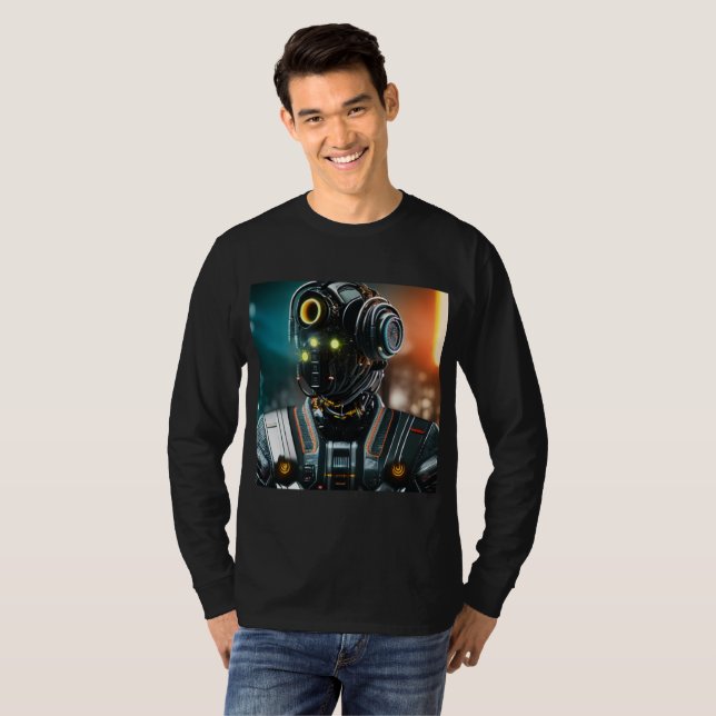 Robot 3 hombres camiseta de manga larga negra (Anverso completo)