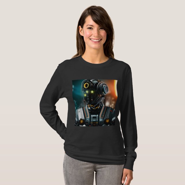 Robot 3 mujeres camiseta de manga larga negra (Anverso completo)