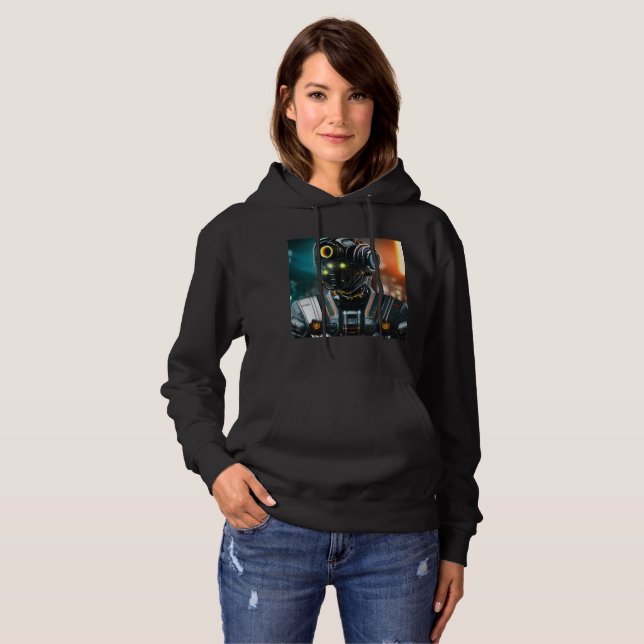 Robot 3 mujeres sudadera encapuchada negra (Anverso completo)