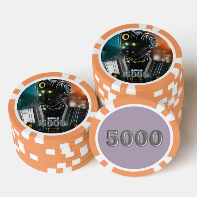 Robot 3 naranja 5000 a rayas chip de póquer (Pila)
