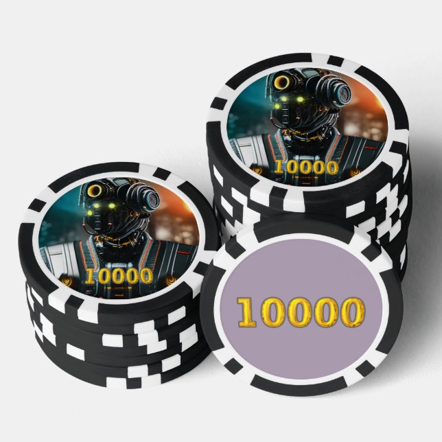 Robot 3 negro oro 10000 a rayas chip de póquer (Pila)