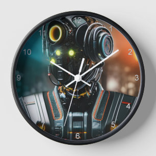 Robot 3 reloj de pared negra con números