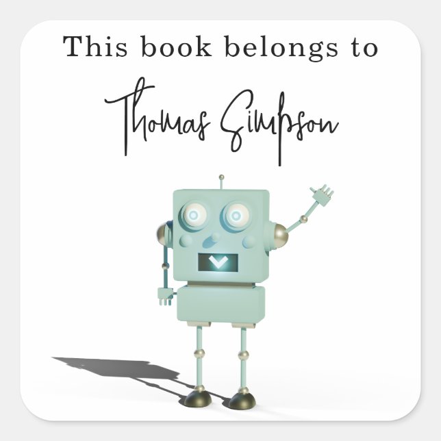 robot 3D - etiqueta de libro para baby shower (Anverso)