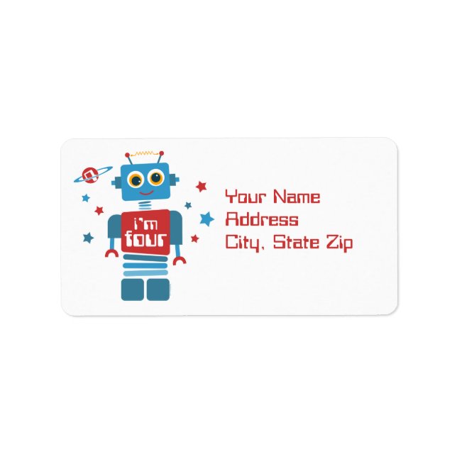 Robot 4ª etiqueta de cumpleaños (Frente)