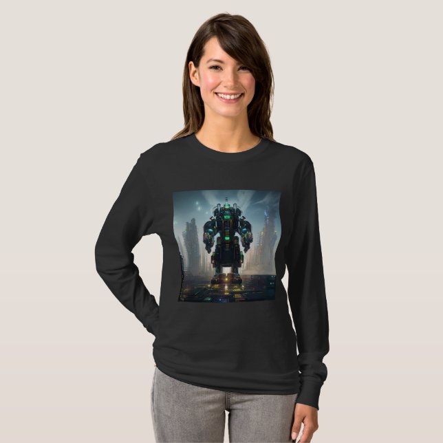 Robot 4 mujeres camiseta de manga larga negra (Anverso completo)
