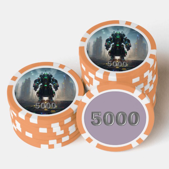 Robot 4 naranja 5000 chip de póquer a rayas (Pila)