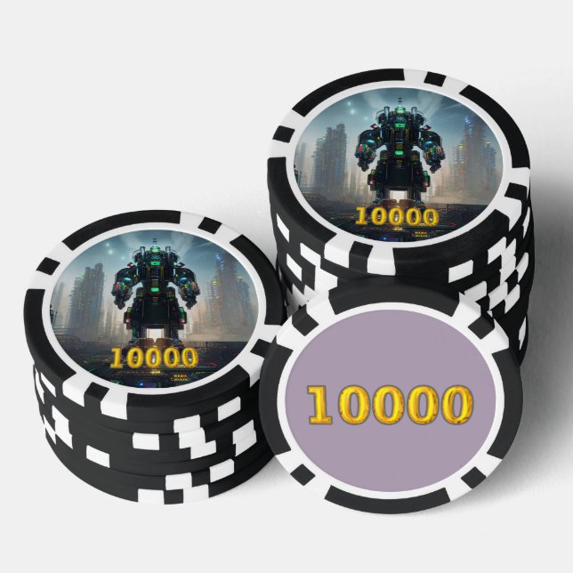 Robot 4 negro oro 10000 a rayas chip de póquer (Pila)