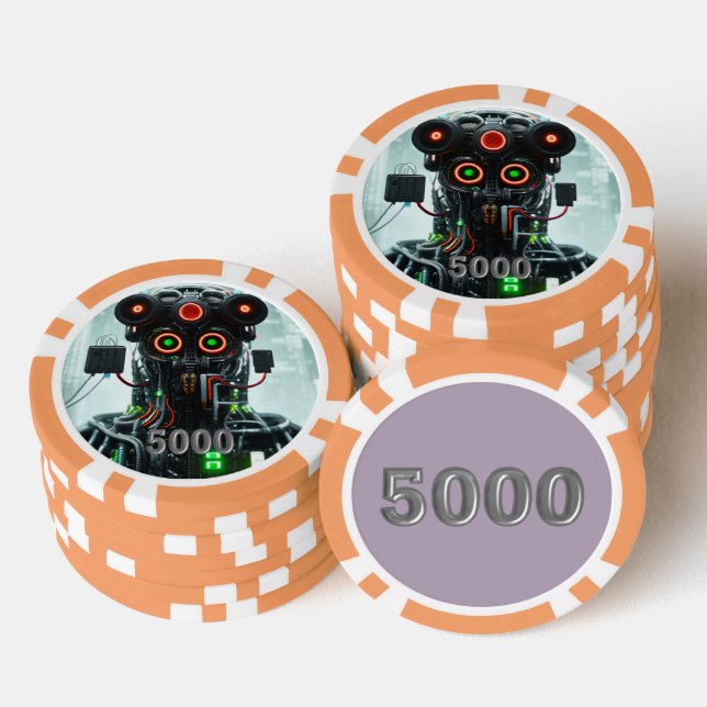 Robot 5 naranja 5000 chip de póquer a rayas (Pila)