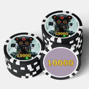 Robot 5 negro oro 10000 a rayas chip de póquer