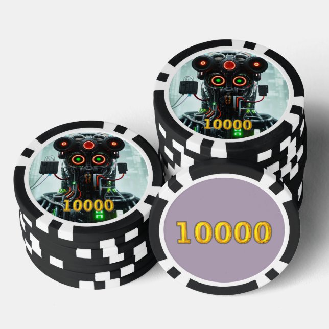 Robot 5 negro oro 10000 a rayas chip de póquer (Pila)