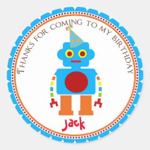 Robot Birthday Party Favor Pegatinas