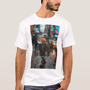Robot caprichoso con la camiseta de la cabeza del 