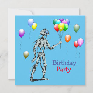 Robot con invitación de cumpleaños de globos