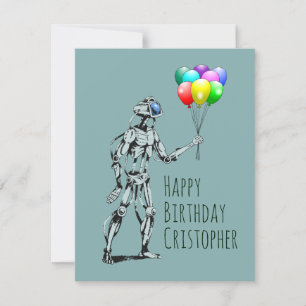 Robot con tarjeta de cumpleaños de los globos