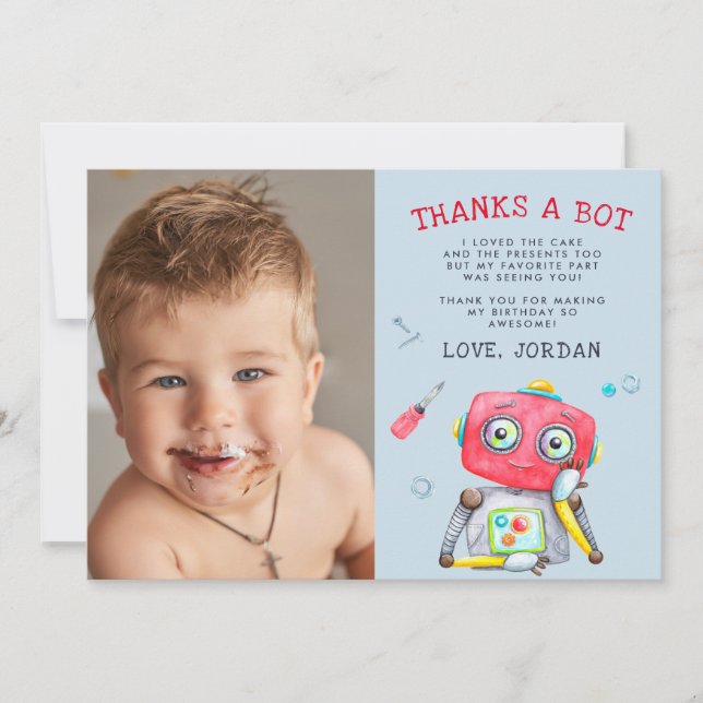 Robot cute | Tarjeta fotográfica de agradecimiento (Anverso)