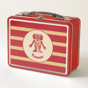 Robot dorado rojo monogramado a rayas con nombre