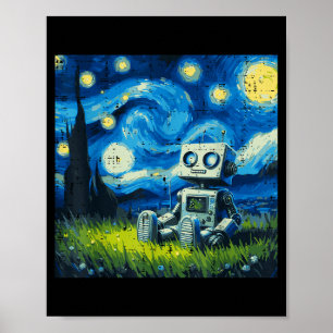 Robot Noche Estrellada Arte de Pintura Divertida M