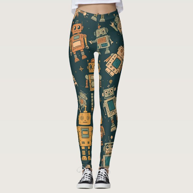 Robot Pattern Leggings – Gift for Young Tech Fans (Anverso)