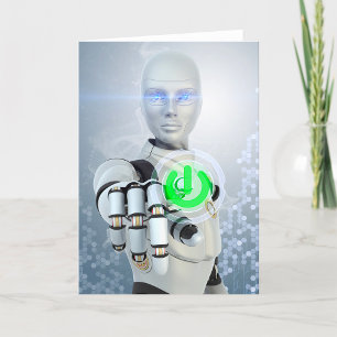 Robot Pushing Power Button Tarjetas de felicitació