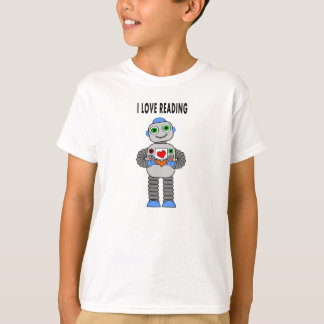 robot que lee la camiseta del libro de un niño del
