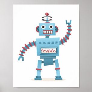 Robot retro lindo androide niños arte de pared per