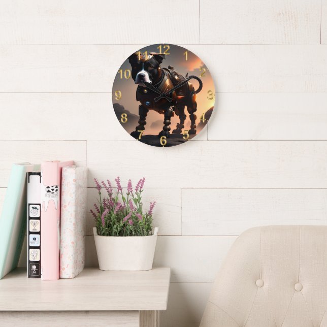 Robot Staffordshire Bull Terrier, reloj de pared (Sala de lectura)