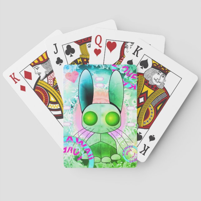 Robot verde conejo kawaii jugando cartas (Reverso)