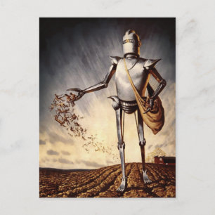 Robot vintage que engendra humanos postales