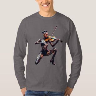 Robot violinista futurista - Camiseta de manga lar