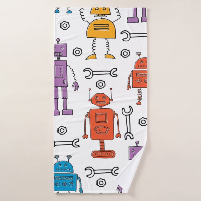 Robots de garabatos. Patrón sin foco. Personalizad (Toalla de baño)