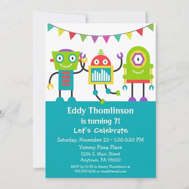Robots Invitación de cumpleaños Niños Robot colori (Anverso)