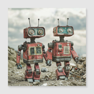 Robots Retro Lindos Enamorados Tomados de la Mano