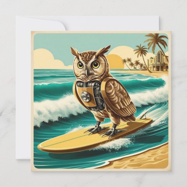 Robots vintage navegando en la playa (Anverso)