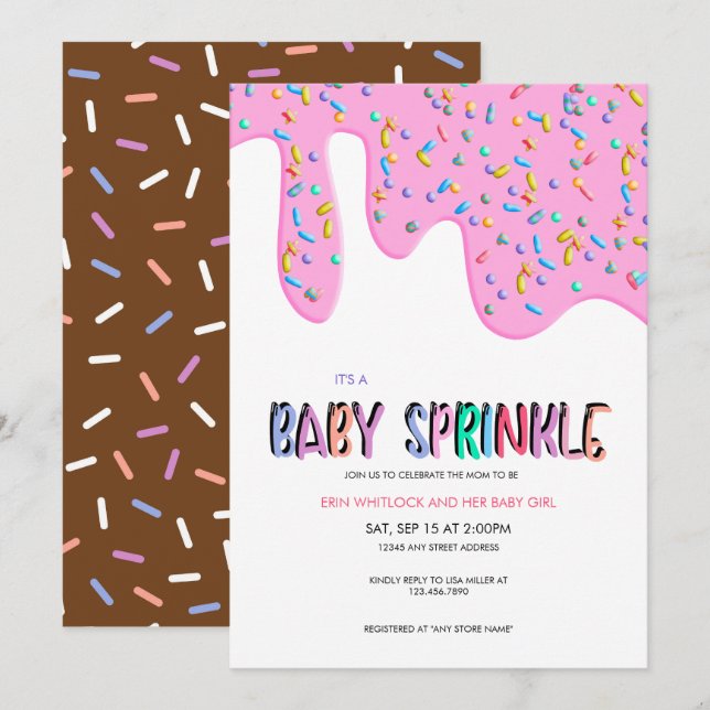 Rocíos Rosa | Invitaciones para Baby Sprinkle (Anverso / Reverso)