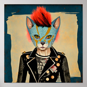 Rock and Roll Kitty - Arte Poster de gatos de Punk
