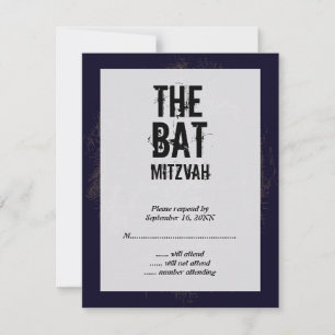 Rock Bat Mitzvah RSVP Tarjeta de respuesta negra