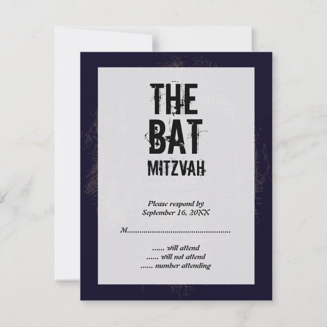 Rock Bat Mitzvah RSVP Tarjeta de respuesta negra (Anverso)