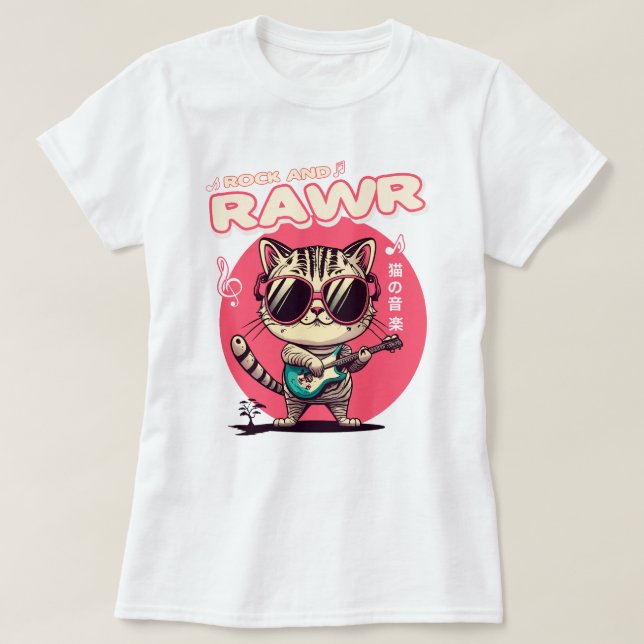 Rock de camiseta básica de las mujeres y gato de r (Diseño del anverso)