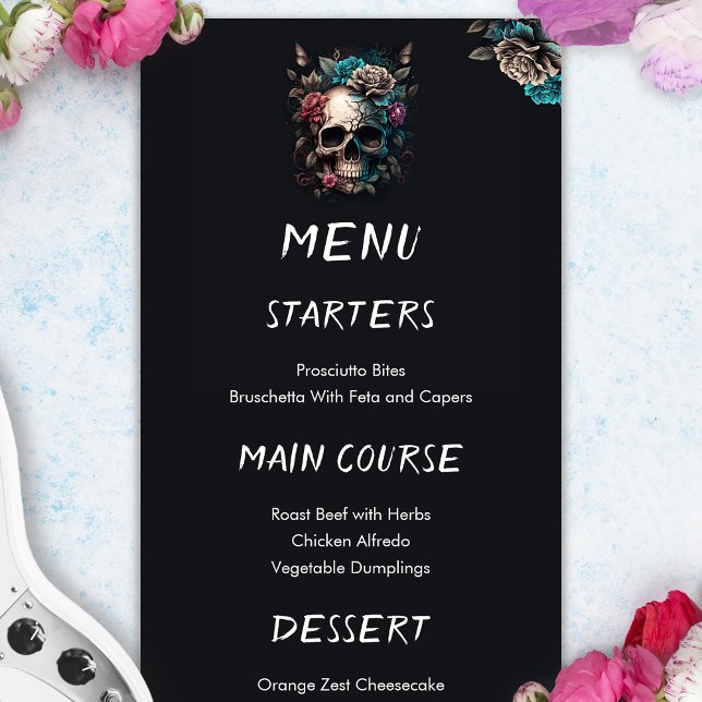 Rock del tatuaje del cráneo y menú del Boda gótico (Skull Tattoo Rock and Roll Gothic Wedding Menu)