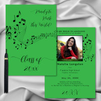 Rock Music Black Green Photo Graduate Invitación