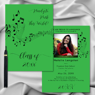 Rock Music Black Green Photo Graduate Invitación