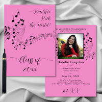 Rock Music Black Pink Photo Graduate Invitación