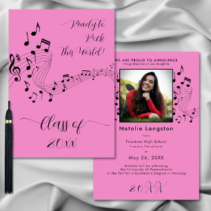 Rock Music Black Pink Photo Graduate Invitación