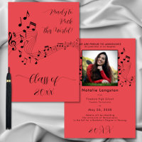 Rock Music Black Red Photo Graduate Invitación