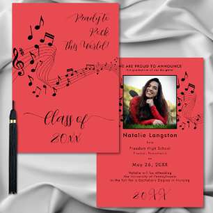Rock Music Black Red Photo Graduate Invitación