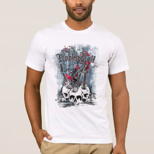 Rock n Roll, cráneos de guitarra, camiseta masculi