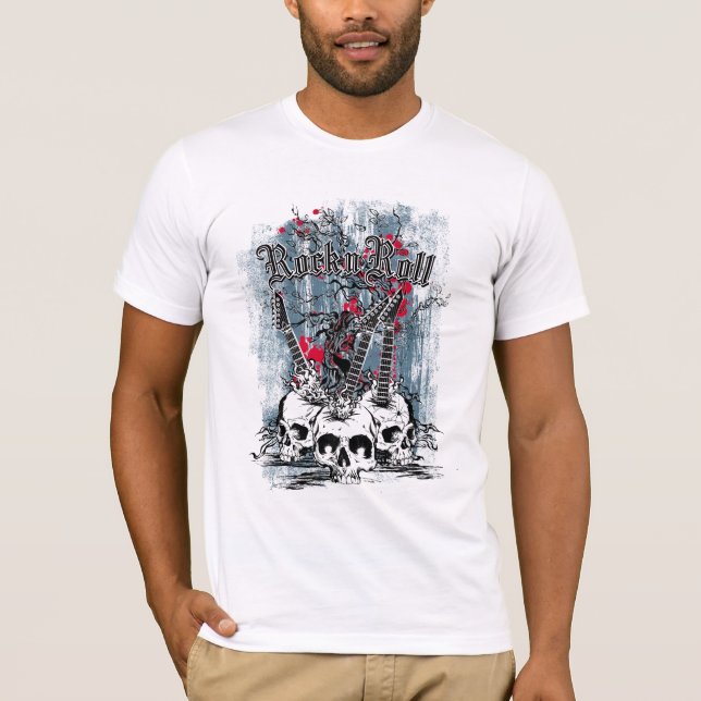 Rock n Roll, cráneos de guitarra, camiseta masculi (Anverso)