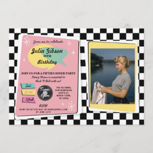 Rock N Roll Invitación a foto retro rosa en los añ