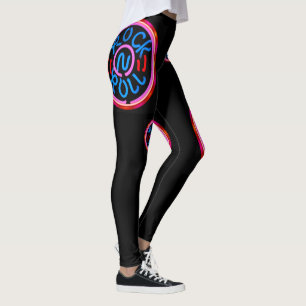 Rock n Roll Music Neon Rótulo look on Black Leggin