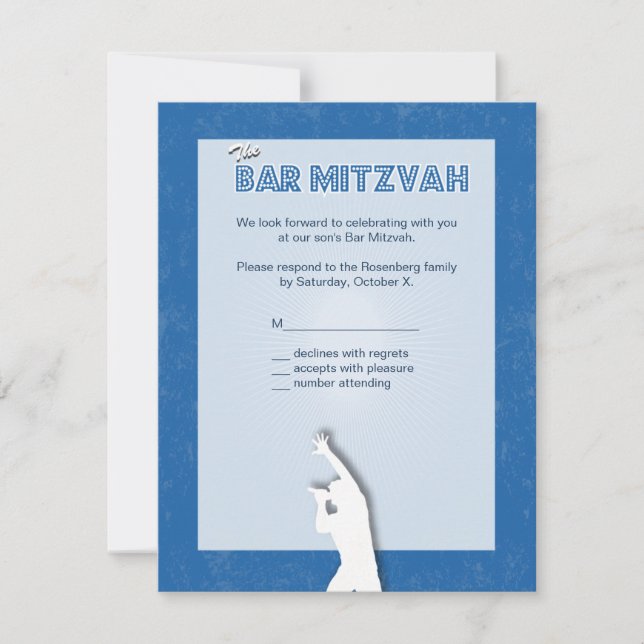 Rock Star Bar Mitzvah Responder con tarjeta azul (Anverso)